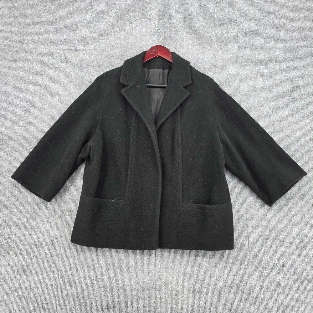 Vintage ILGWU Black Wool Blend Notch Lapel Cropped Sleeve Union Made Coat 14